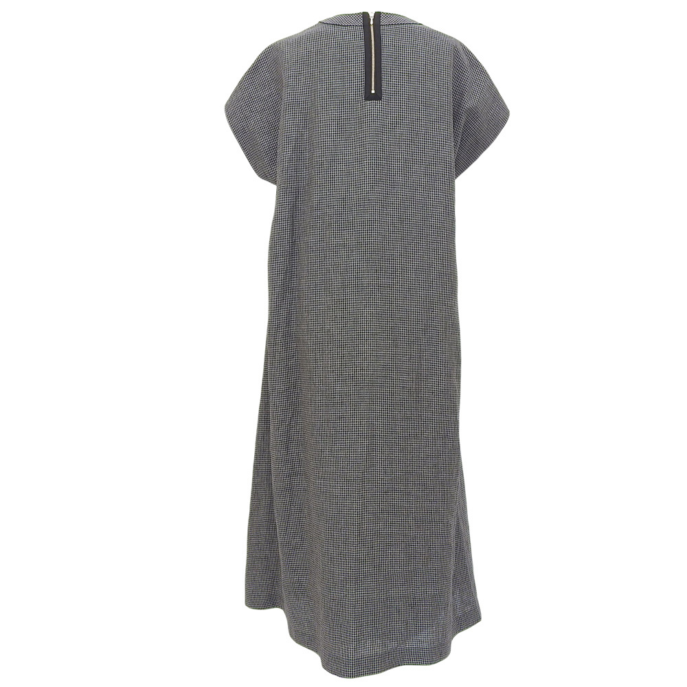 超美品 ドゥロワー Drawer 6526-299-1447 M.SUMMER2 チェックノースリーブワンピース 36 表地リネン 裏地コットン ドレープ フレア_画像2