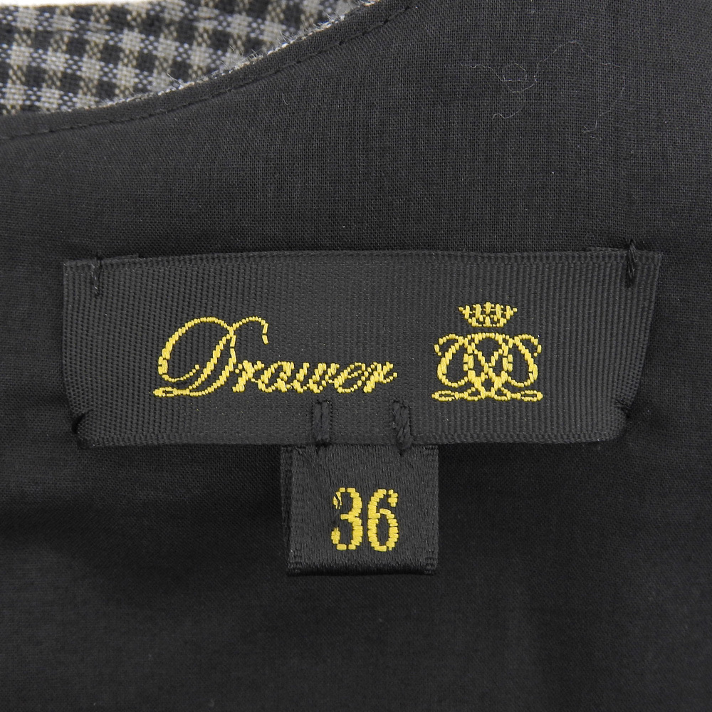 超美品 ドゥロワー Drawer 6526-299-1447 M.SUMMER2 チェックノースリーブワンピース 36 表地リネン 裏地コットン ドレープ フレア_画像9