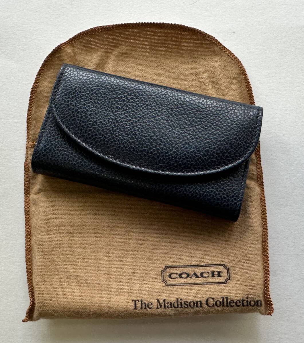 1円~【未使用/希少品】 COACH コーチ オールドコーチ マディソンコレクション レザー 6連 キーケース 鍵入れ ネイビー系_画像1