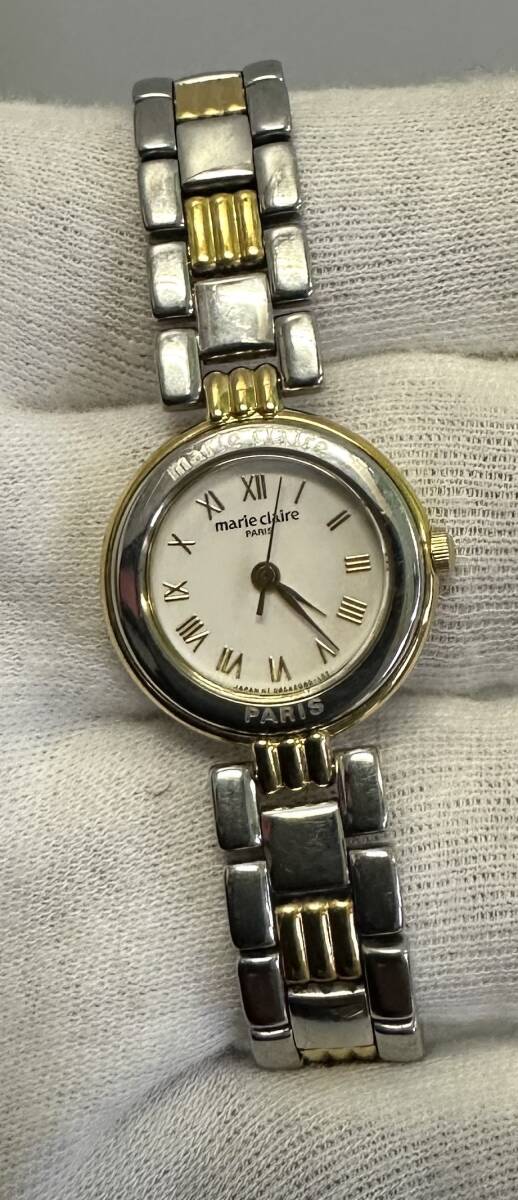 1円～【中古/美品/動作未確認】Marie Claire マリ クレール レディース 腕時計 QZ 0852G8-00 白文字盤 SS シルバー ゴールド クォーツ_画像6