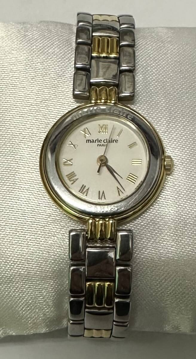 1円～【中古/美品/動作未確認】Marie Claire マリ クレール レディース 腕時計 QZ 0852G8-00 白文字盤 SS シルバー ゴールド クォーツ_画像4