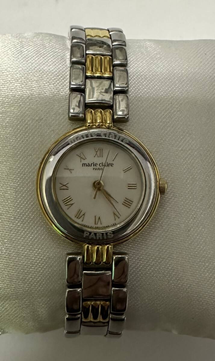 1円～【中古/美品/動作未確認】Marie Claire マリ クレール レディース 腕時計 QZ 0852G8-00 白文字盤 SS シルバー ゴールド クォーツ_画像3