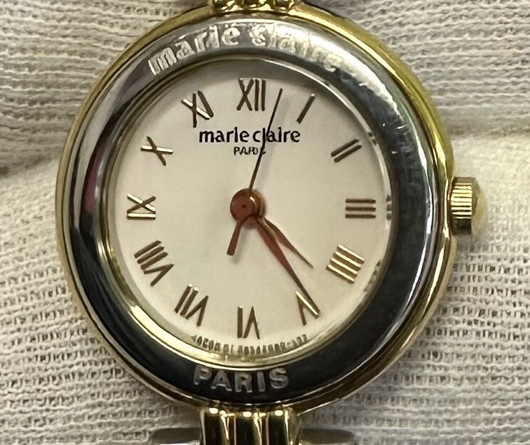 1円～【中古/美品/動作未確認】Marie Claire マリ クレール レディース 腕時計 QZ 0852G8-00 白文字盤 SS シルバー ゴールド クォーツ_画像7