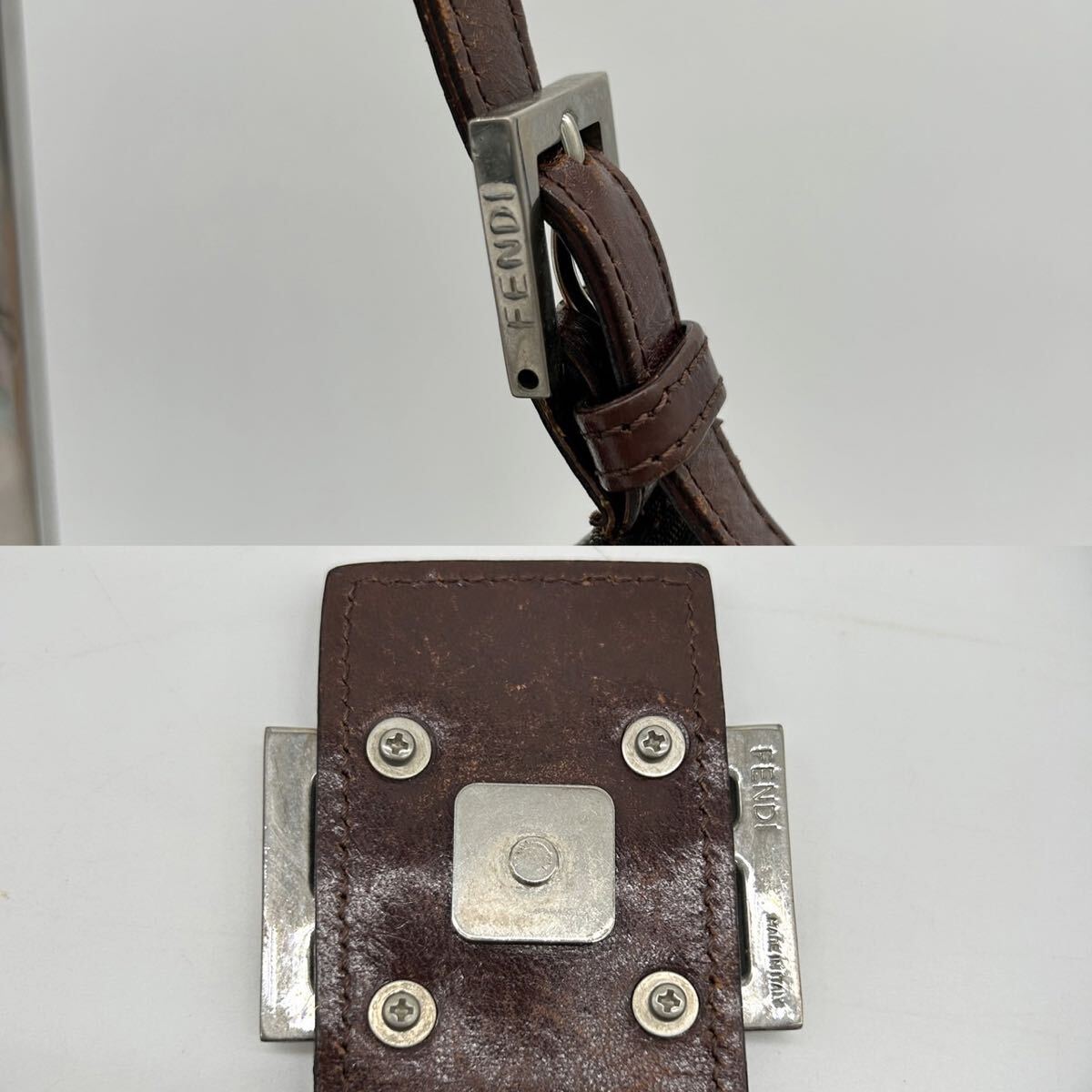 1円 ◆美品◆ FENDI フェンディ マンマバケット ショルダーバッグ FF ズッカ SV金具 レザー キャンバス ブラウン ワンショルダー 肩掛け_画像9