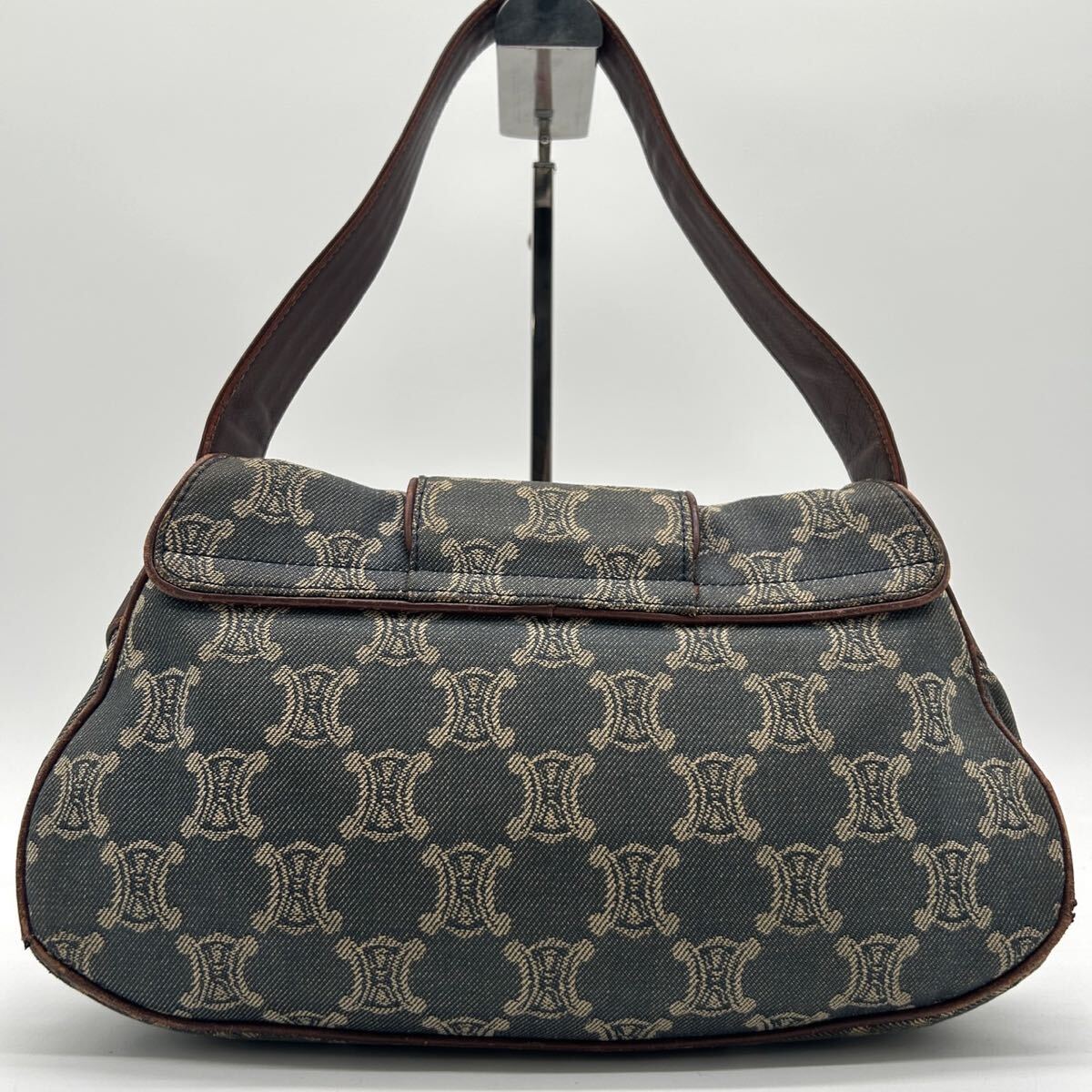 1円 ◆美品◆ CELINE セリーヌ デニム ショルダーバッグ ハンドバッグ パリマカダム ゴールド金具 レザー キャンバス 肩掛け インディゴ_画像3