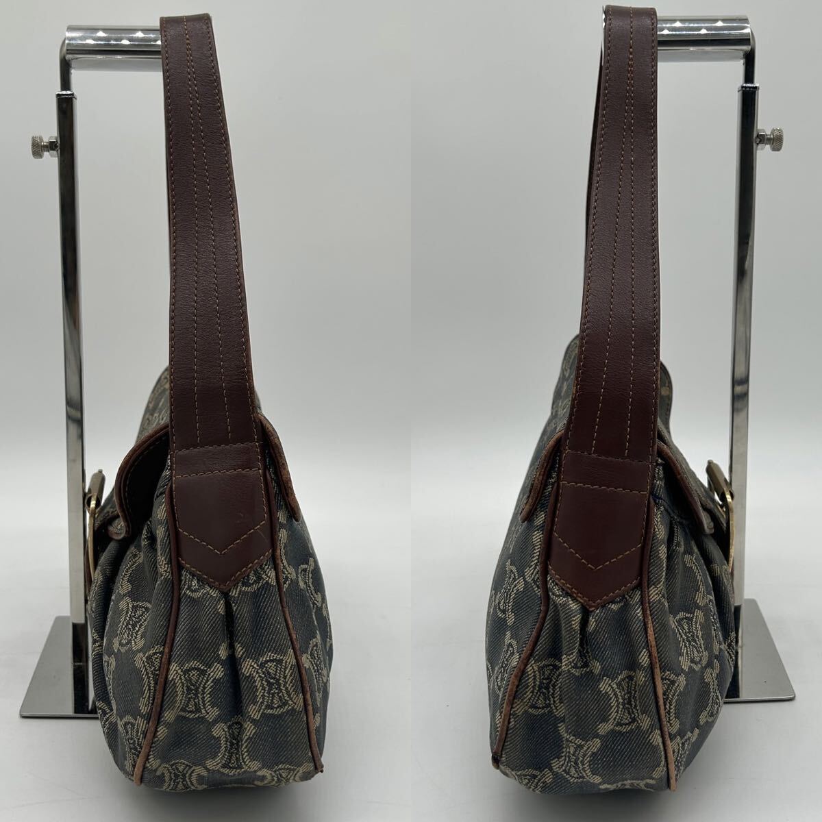 1円 ◆美品◆ CELINE セリーヌ デニム ショルダーバッグ ハンドバッグ パリマカダム ゴールド金具 レザー キャンバス 肩掛け インディゴ_画像4