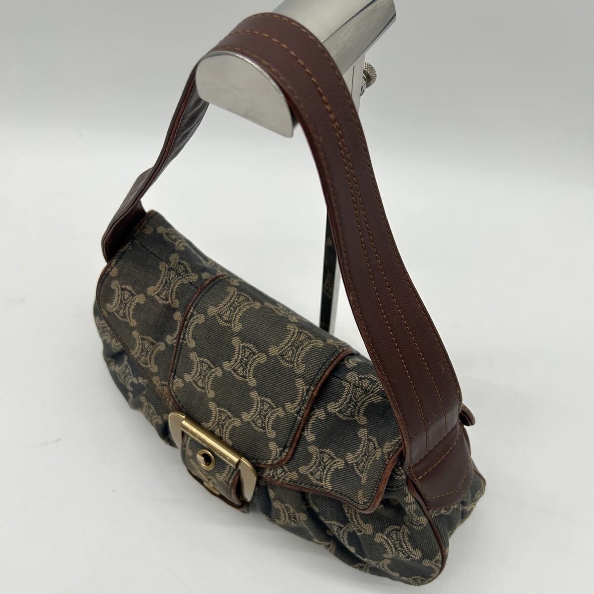 1円 ◆美品◆ CELINE セリーヌ デニム ショルダーバッグ ハンドバッグ パリマカダム ゴールド金具 レザー キャンバス 肩掛け インディゴ_画像8