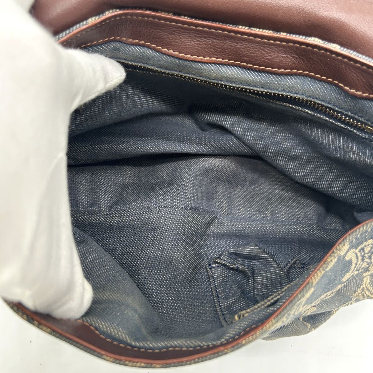 1円 ◆美品◆ CELINE セリーヌ デニム ショルダーバッグ ハンドバッグ パリマカダム ゴールド金具 レザー キャンバス 肩掛け インディゴ_画像9