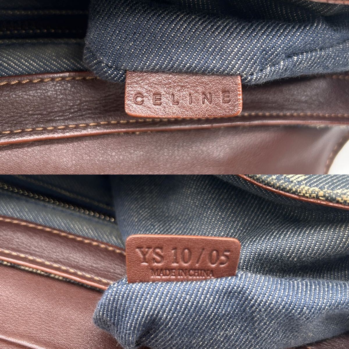 1円 ◆美品◆ CELINE セリーヌ デニム ショルダーバッグ ハンドバッグ パリマカダム ゴールド金具 レザー キャンバス 肩掛け インディゴ_画像10
