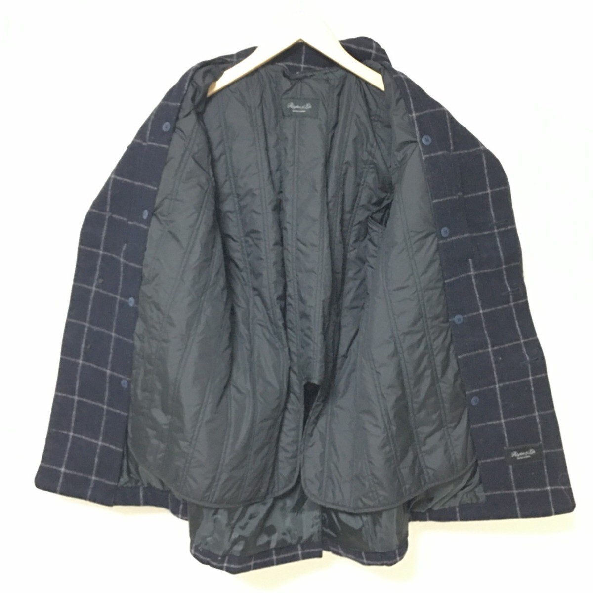 W551【UNITED ARROWS】ユナイテッドアローズ ステンカラーコート チェック アウター ジャケット ライナー ネイビー メンズ サイズ S /fa_画像3