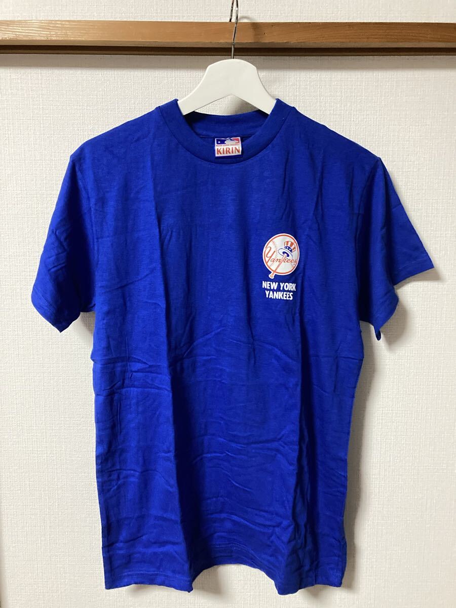 【非売品】KIRINメジャーリーグTシャツ　ヤンキース　ブルー　フリーサイズ_画像1