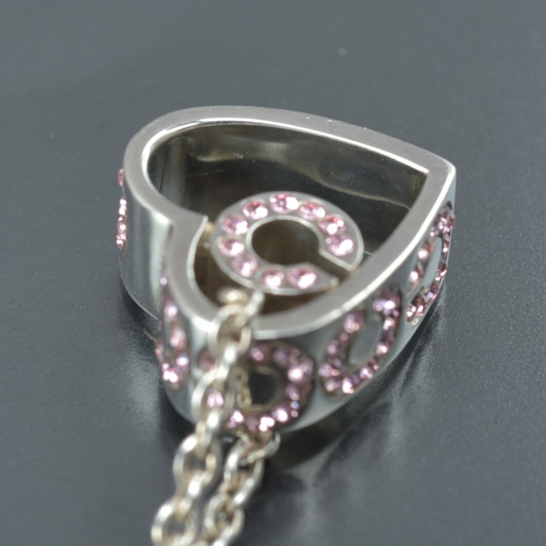 磨き済/美品 COACH コーチ ネックレス ハート SV ラインストーン ピンク シルバー Cロゴ アクセサリー ジュエリー #N※C665_画像9