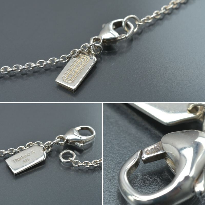 磨き済/美品 COACH コーチ ネックレス ハート SV ラインストーン ピンク シルバー Cロゴ アクセサリー ジュエリー #N※C665_画像10