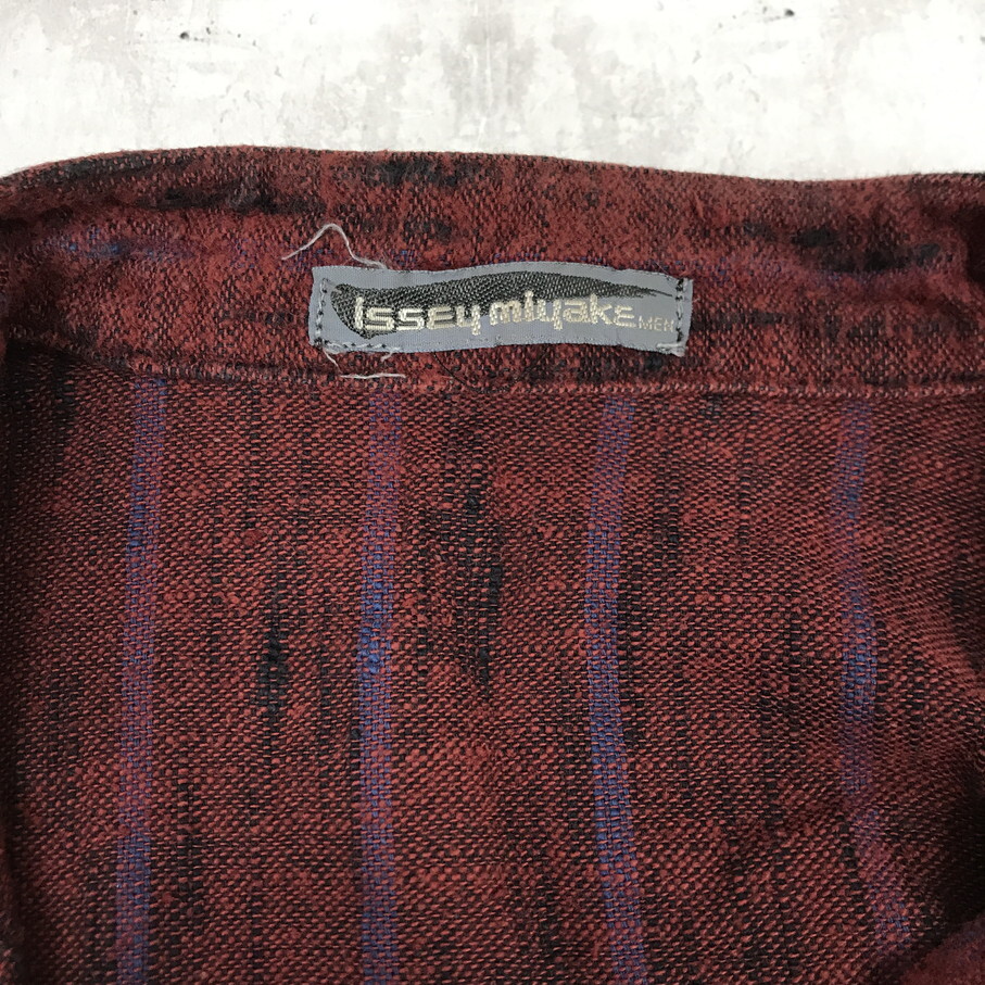 ISSEY MIYAKE 筆タグ 80S ストライプシャツ イッセイミヤケ えんじ色【F0403-004】_画像3