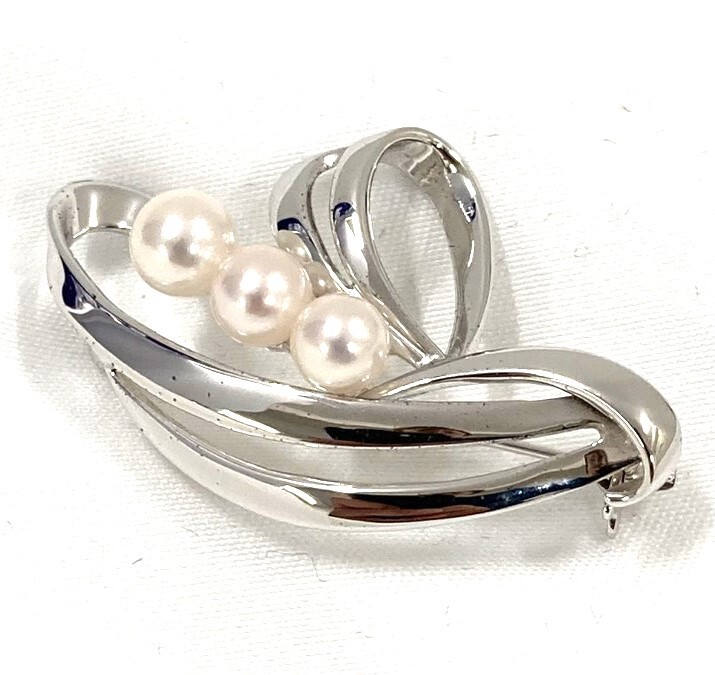 MIKIMOTO ミキモト シルバー NHK刻印 パールブローチ シルバーカラー アクセサリー ブランド_画像6