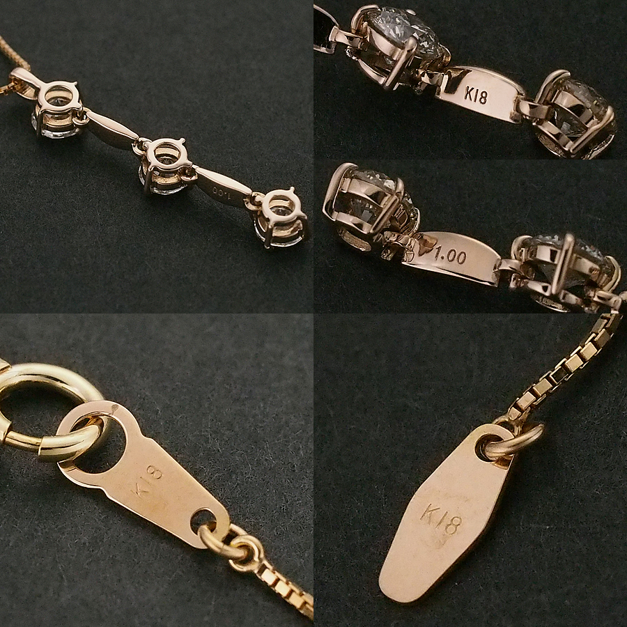 3P ダイヤモンド/1.00ct ネックレス K18PG_画像4