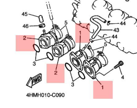 60*CY-14【XJR400R】RH02J 4HMJ インシュレーター インテークマニホールド 1台分 インマニ ヤマハ純正品 新品未使用 レターパック可_画像2