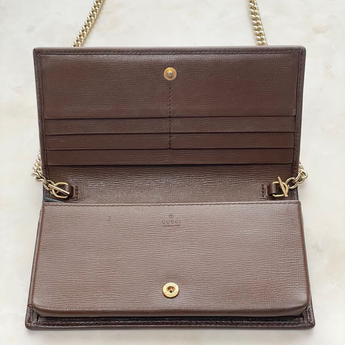 【箱付き】GUCCI グッチ チェーンウォレットバッグ ショルダー財布 ブラウン ホースビット GG柄 長財布 レザー PVC_画像4