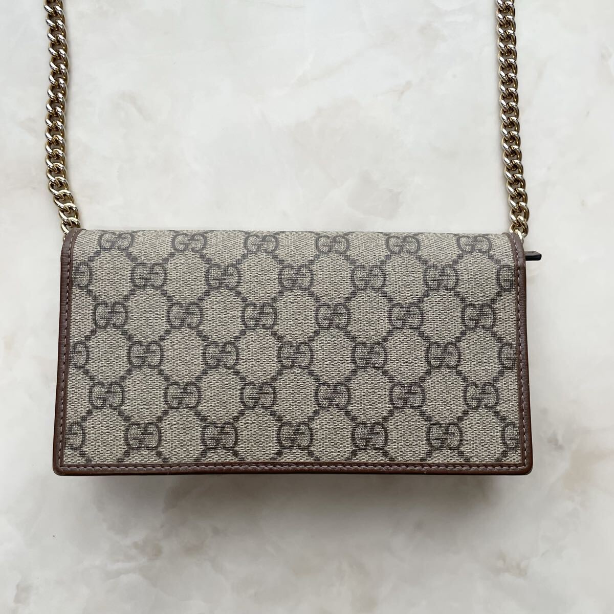 【箱付き】GUCCI グッチ チェーンウォレットバッグ ショルダー財布 ブラウン ホースビット GG柄 長財布 レザー PVC_画像6