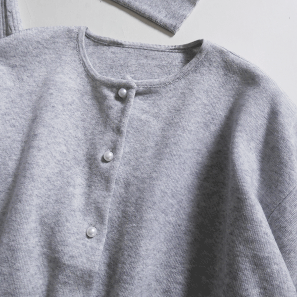 新品■SHIPSシップス■ウール混!総針カーディガン×ワイドリブワンピースニットセットアップ グレーM♪パールライクなボタン♪_画像4