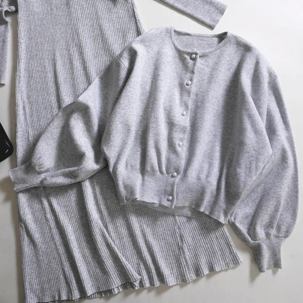 新品■SHIPSシップス■ウール混!総針カーディガン×ワイドリブワンピースニットセットアップ グレーM♪パールライクなボタン♪_画像3