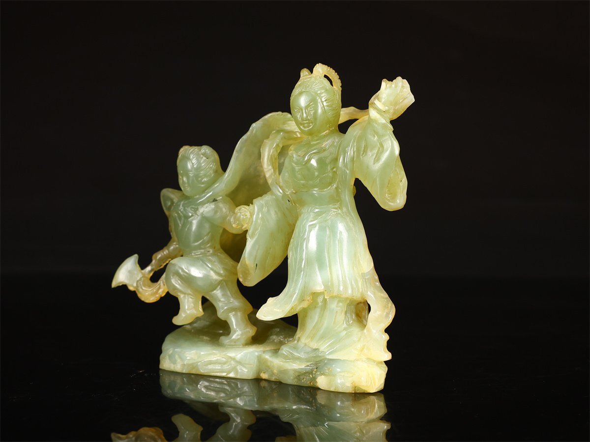 【吉】IB246 唐物 【天然玉製】 玉彫 人物 置物 高10.5㎝ 重258g_画像2