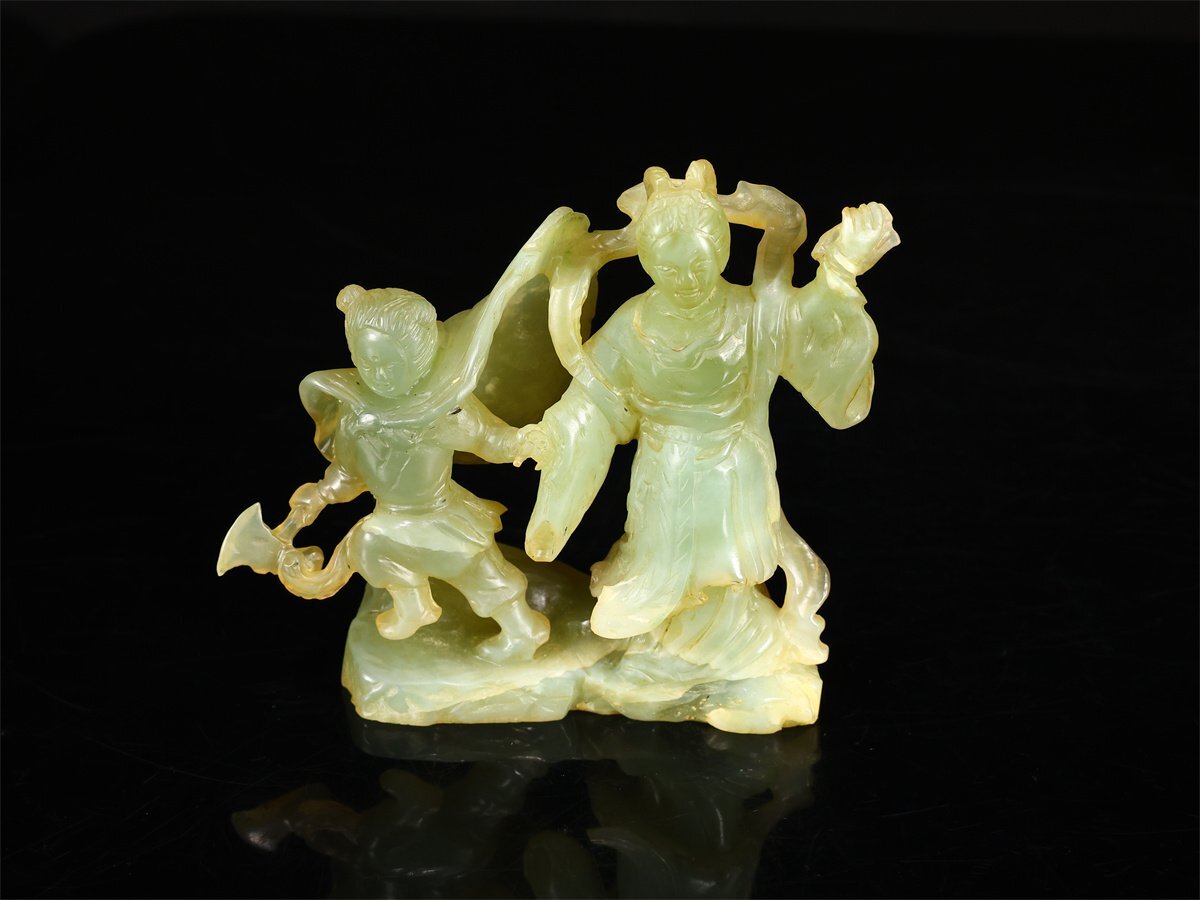 【吉】IB246 唐物 【天然玉製】 玉彫 人物 置物 高10.5㎝ 重258g_画像5
