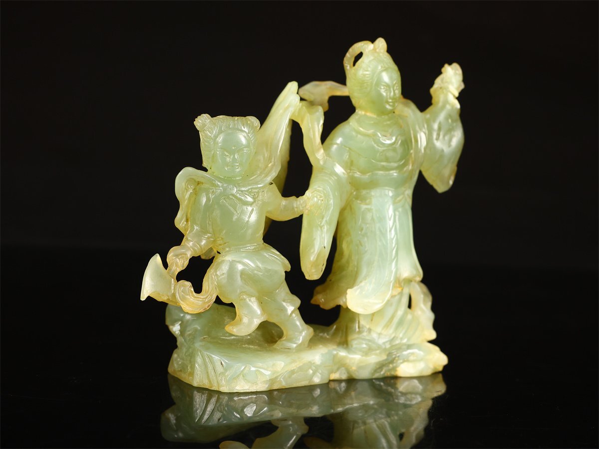 【吉】IB246 唐物 【天然玉製】 玉彫 人物 置物 高10.5㎝ 重258g_画像3
