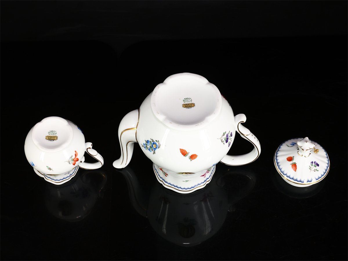 【吉】CN147 Richard Ginori 【リチャードジノリ】 色絵イタリアンフルーツ ティーポット ミルクポット 2点／美品！_画像5