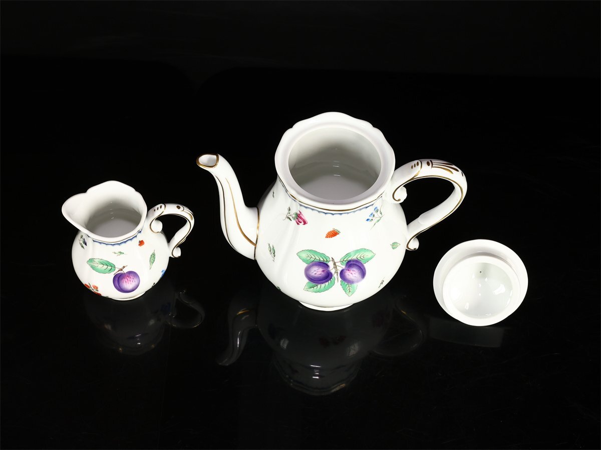 【吉】CN147 Richard Ginori 【リチャードジノリ】 色絵イタリアンフルーツ ティーポット ミルクポット 2点／美品！_画像4