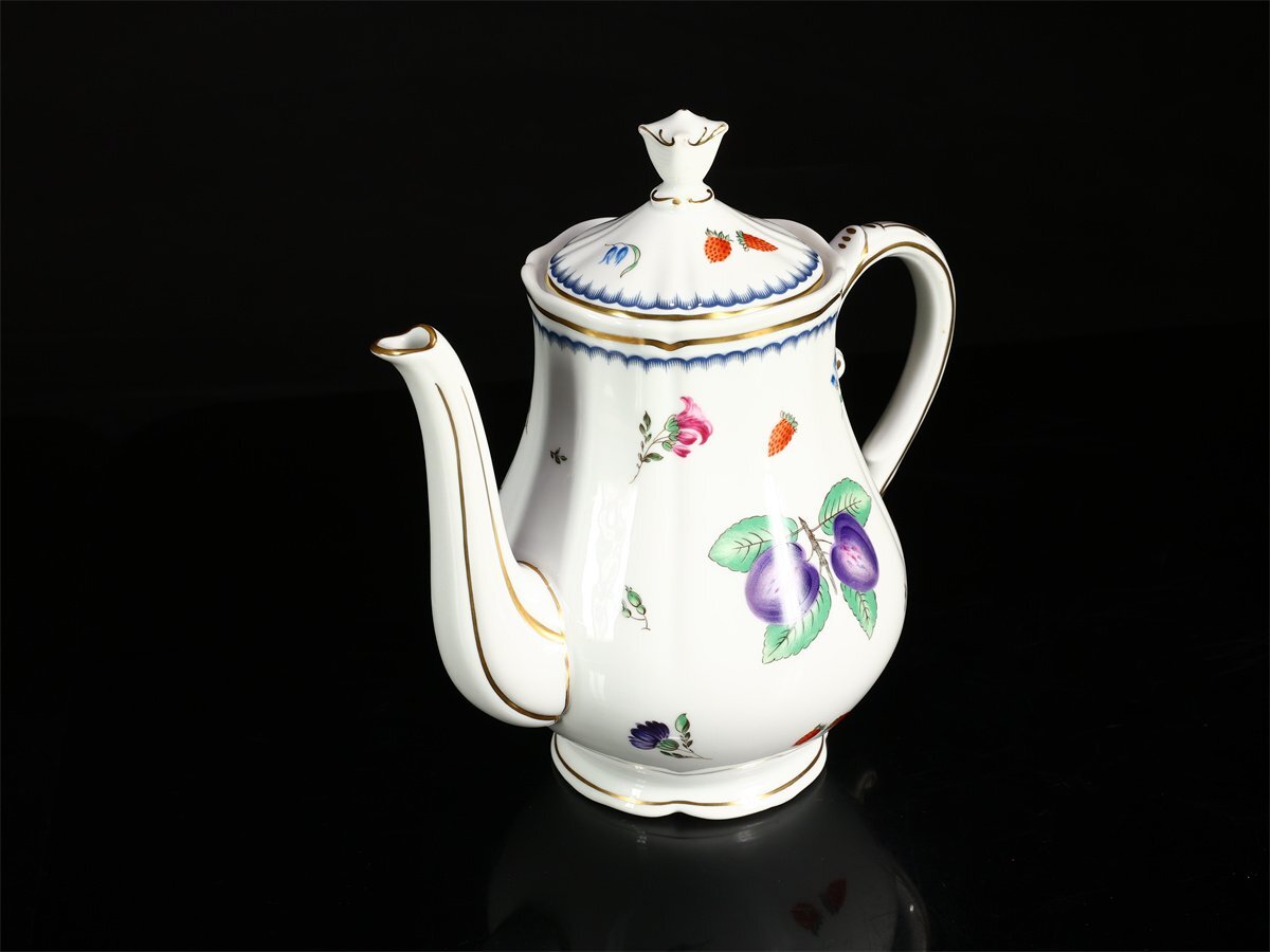 【吉】CN147 Richard Ginori 【リチャードジノリ】 色絵イタリアンフルーツ ティーポット ミルクポット 2点／美品！_画像7