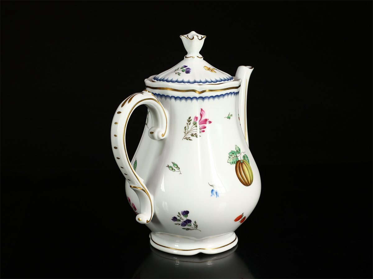 【吉】CN147 Richard Ginori 【リチャードジノリ】 色絵イタリアンフルーツ ティーポット ミルクポット 2点／美品！_画像9