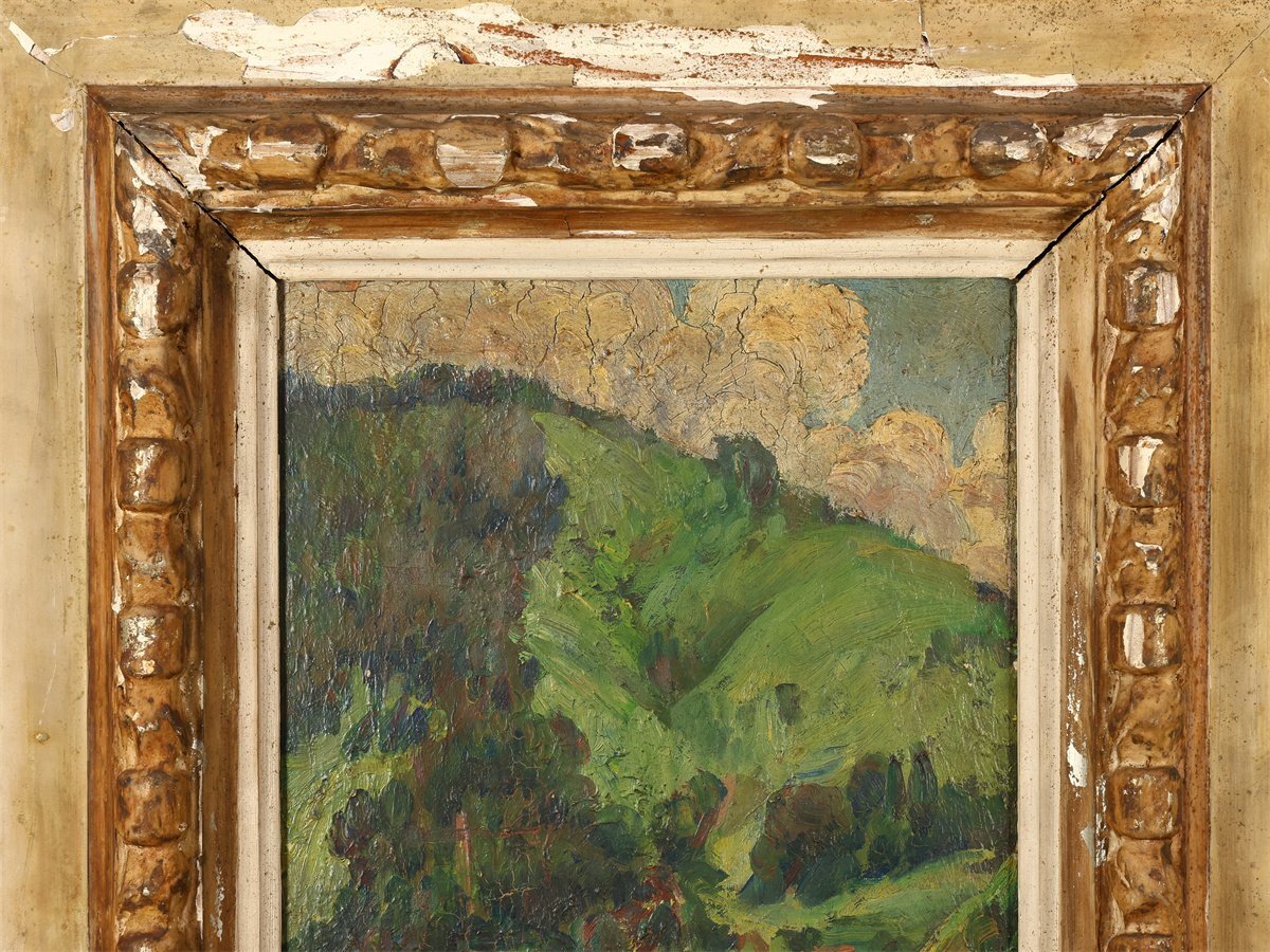 【吉】BB139 原町研究所 【1911年 SOMA】 相馬公 油彩 夏の山 額装 時代のダメージあり！の画像4