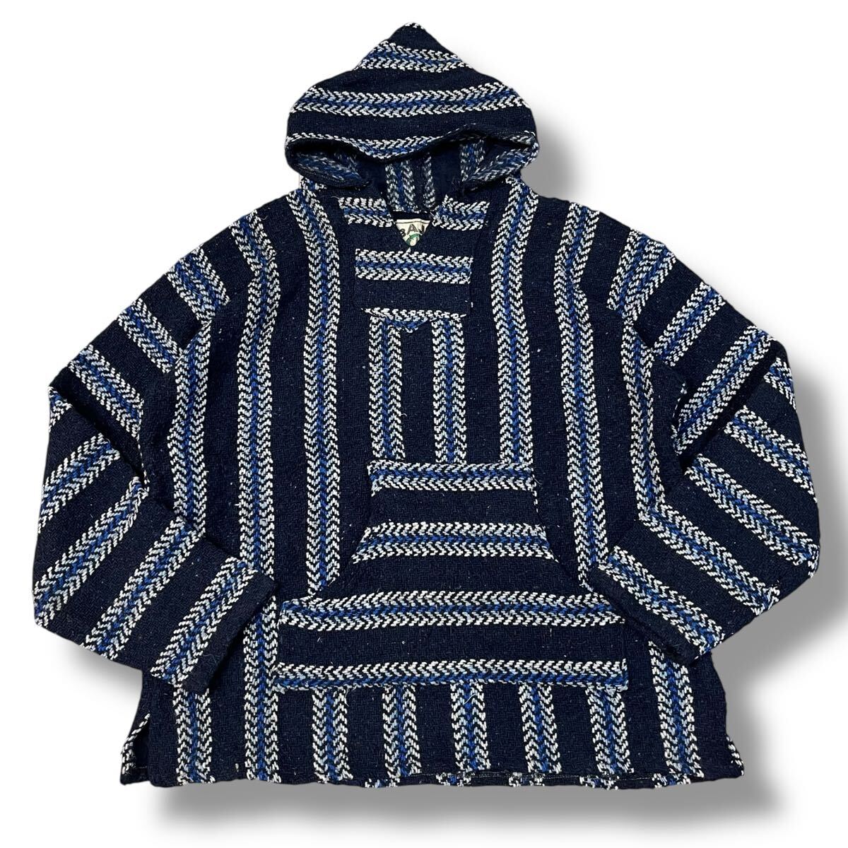 【ビンテージ】BAJA JOE メキシコ製 マルチカラー メキシカンパーカー バハシャツ XL ヒッピー ストライプ プルオーバー フーディ 古着 #6_画像1