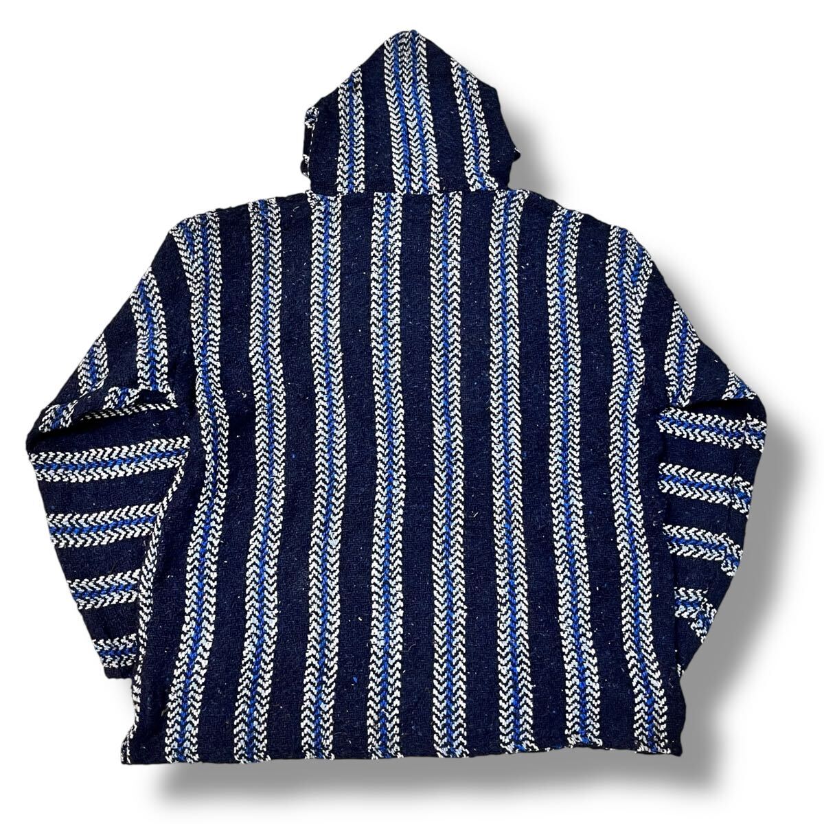 【ビンテージ】BAJA JOE メキシコ製 マルチカラー メキシカンパーカー バハシャツ XL ヒッピー ストライプ プルオーバー フーディ 古着 #6_画像2