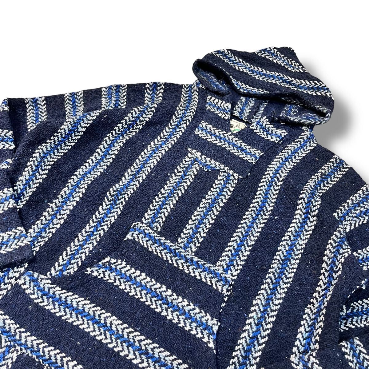 【ビンテージ】BAJA JOE メキシコ製 マルチカラー メキシカンパーカー バハシャツ XL ヒッピー ストライプ プルオーバー フーディ 古着 #6_画像3