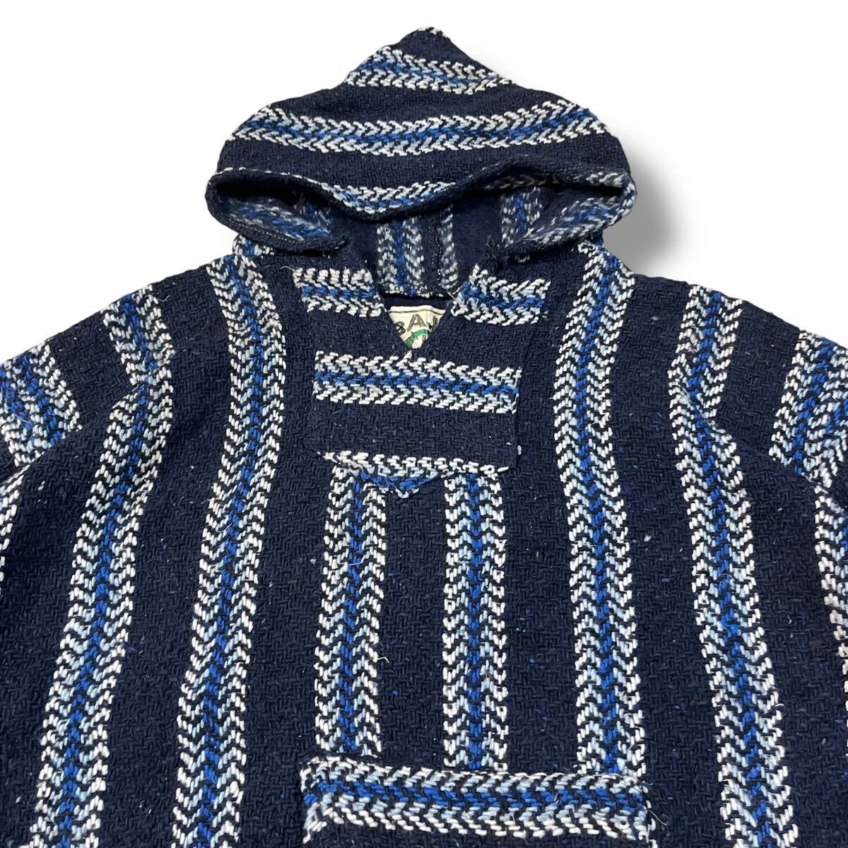 【ビンテージ】BAJA JOE メキシコ製 マルチカラー メキシカンパーカー バハシャツ XL ヒッピー ストライプ プルオーバー フーディ 古着 #6_画像4