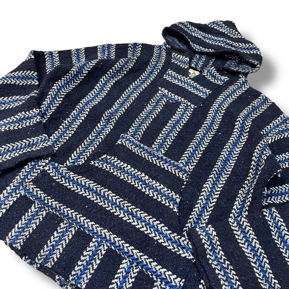 【ビンテージ】BAJA JOE メキシコ製 マルチカラー メキシカンパーカー バハシャツ XL ヒッピー ストライプ プルオーバー フーディ 古着 #6_画像5