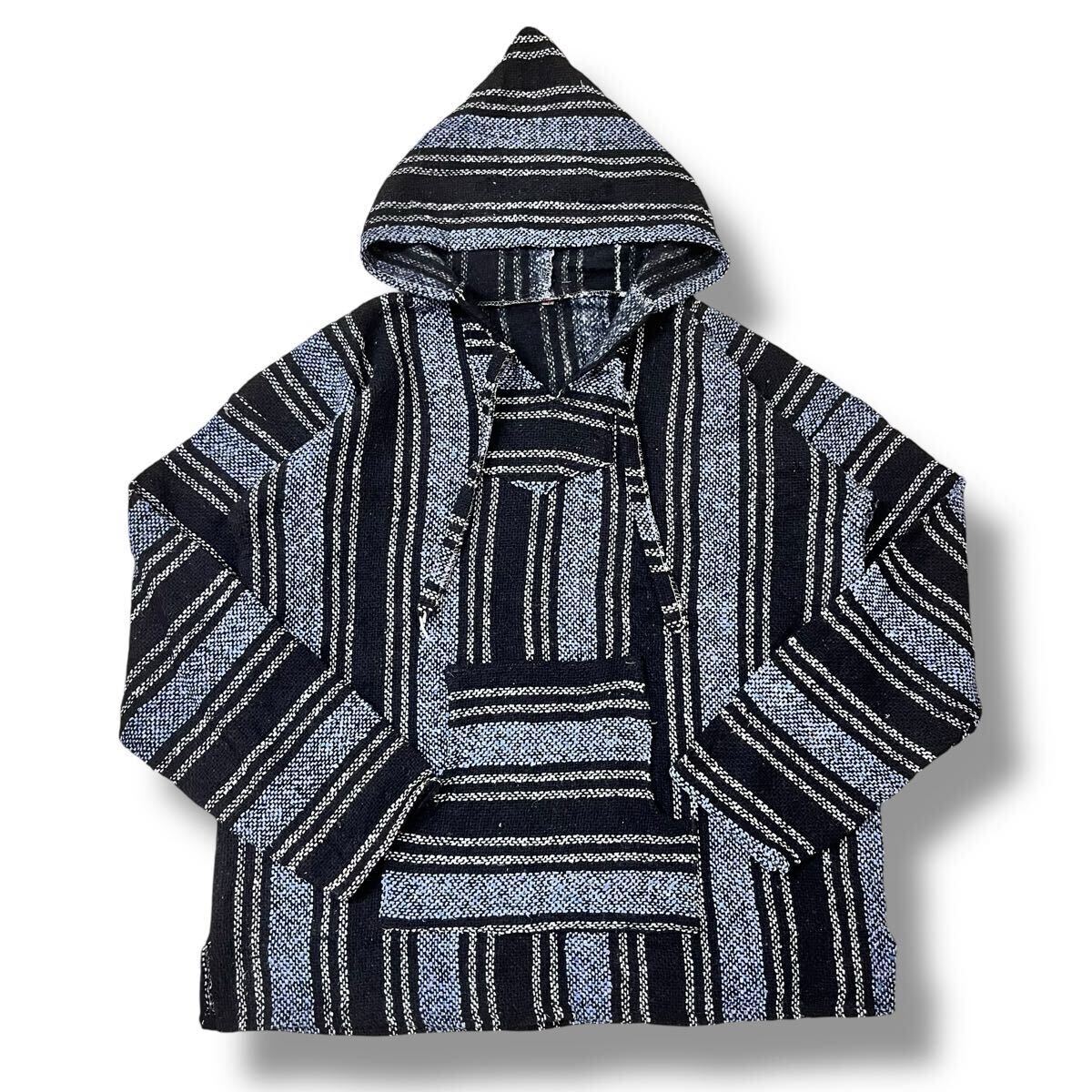 【ビンテージ】ストライプ柄 メキシカンパーカー バハシャツ XL アメカジ ヒッピー 民族 プルオーバー フーディ 60s 70s 90s 古着 #15_画像1