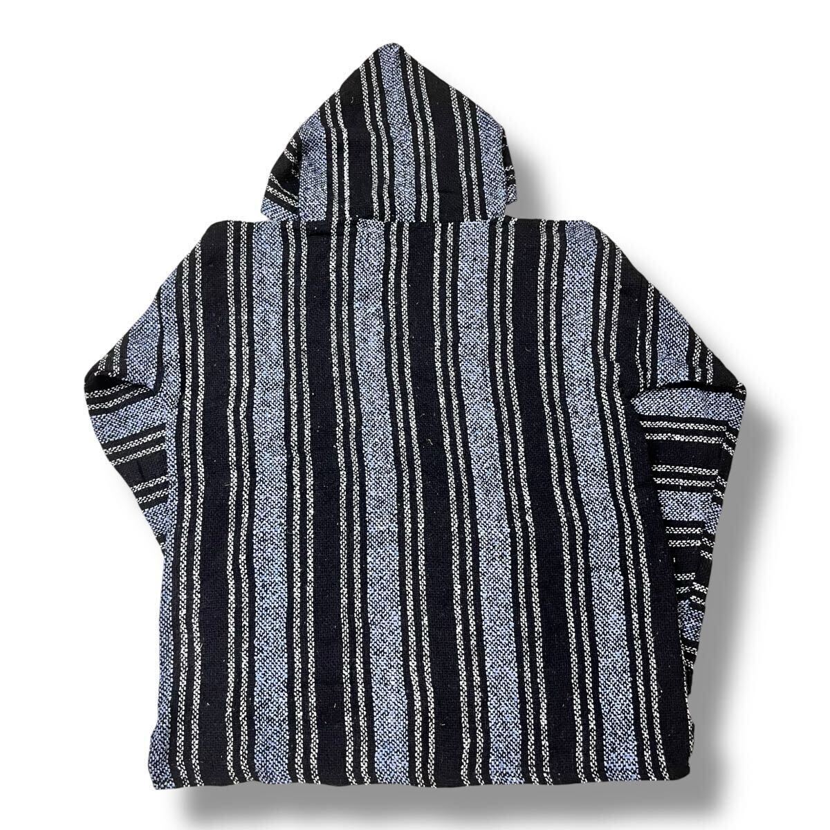 【ビンテージ】ストライプ柄 メキシカンパーカー バハシャツ XL アメカジ ヒッピー 民族 プルオーバー フーディ 60s 70s 90s 古着 #15_画像2