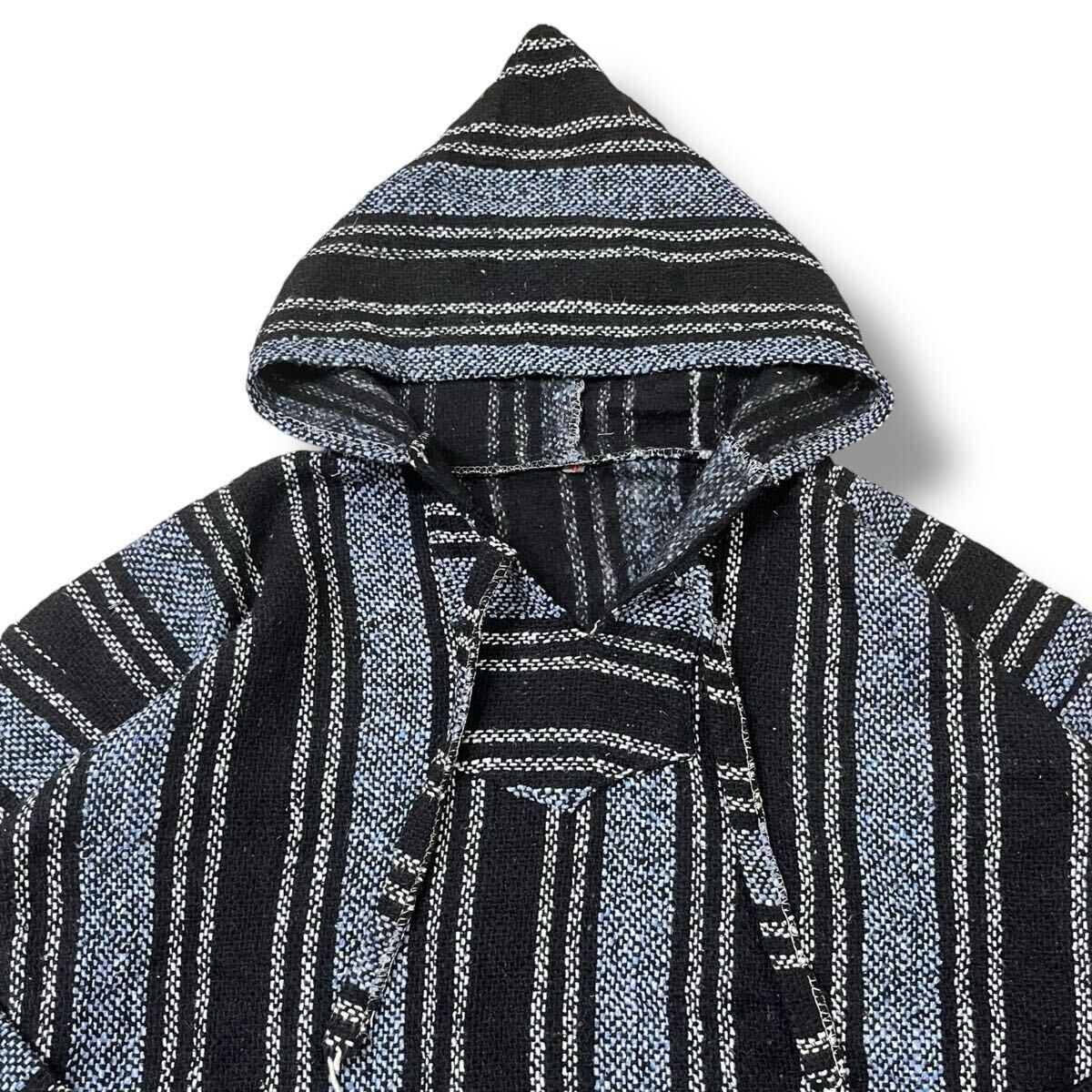 【ビンテージ】ストライプ柄 メキシカンパーカー バハシャツ XL アメカジ ヒッピー 民族 プルオーバー フーディ 60s 70s 90s 古着 #15_画像4