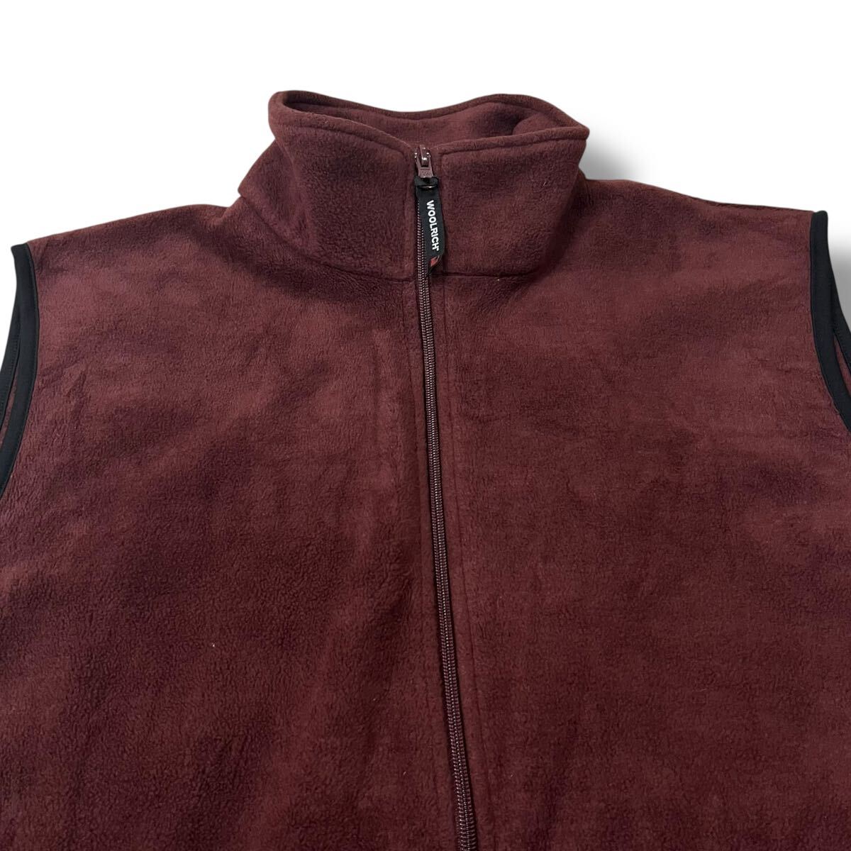 WOOLRICH(ウールリッチ) フルジップ フリースベスト ワインレッド XL アウトドア ギア キャンプ ビンテージベスト 古着_画像4