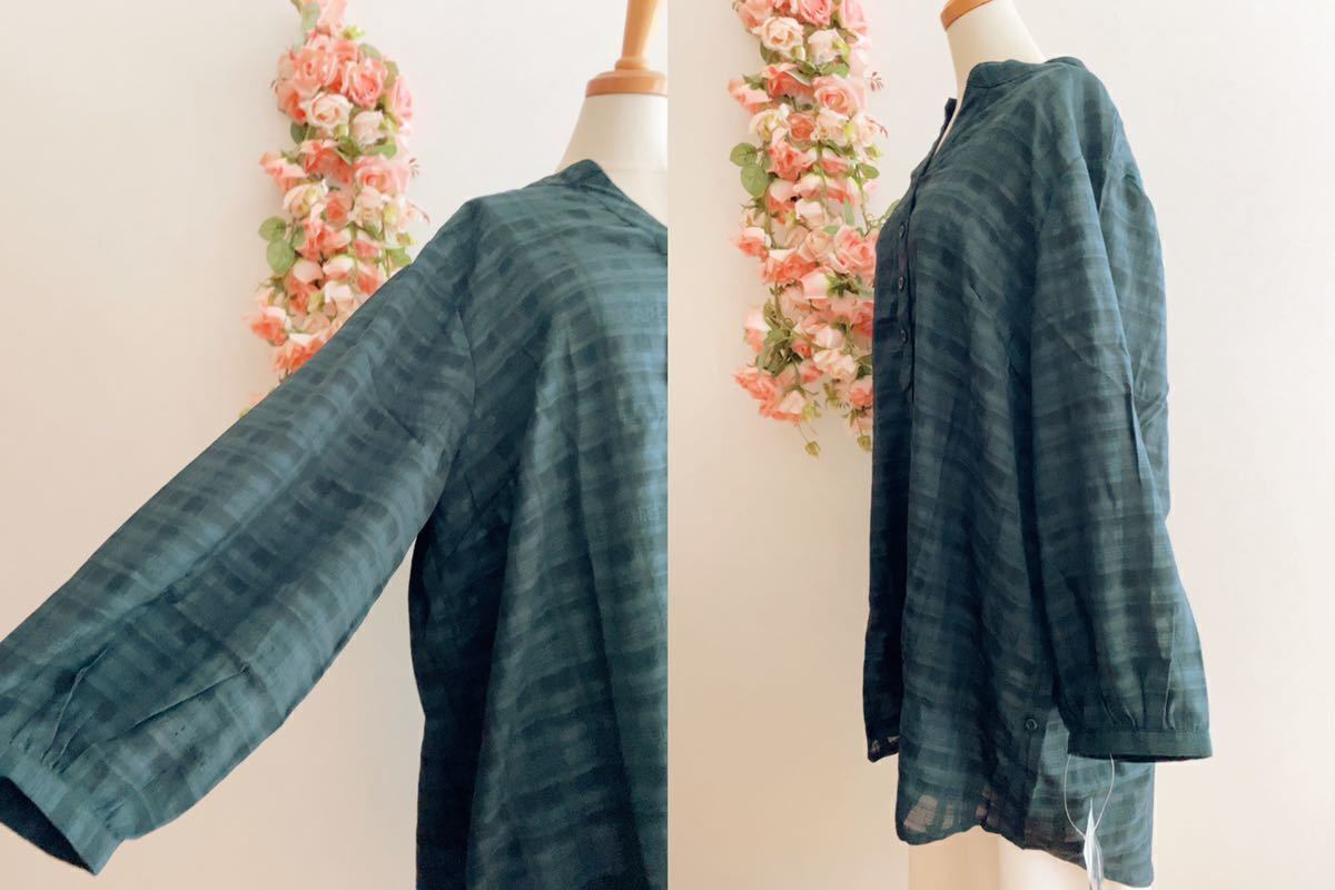 FG1162 ② ＊5L 大きいサイズ　ドビー素材　格子柄　シャツブラウス　ネイビー_画像3