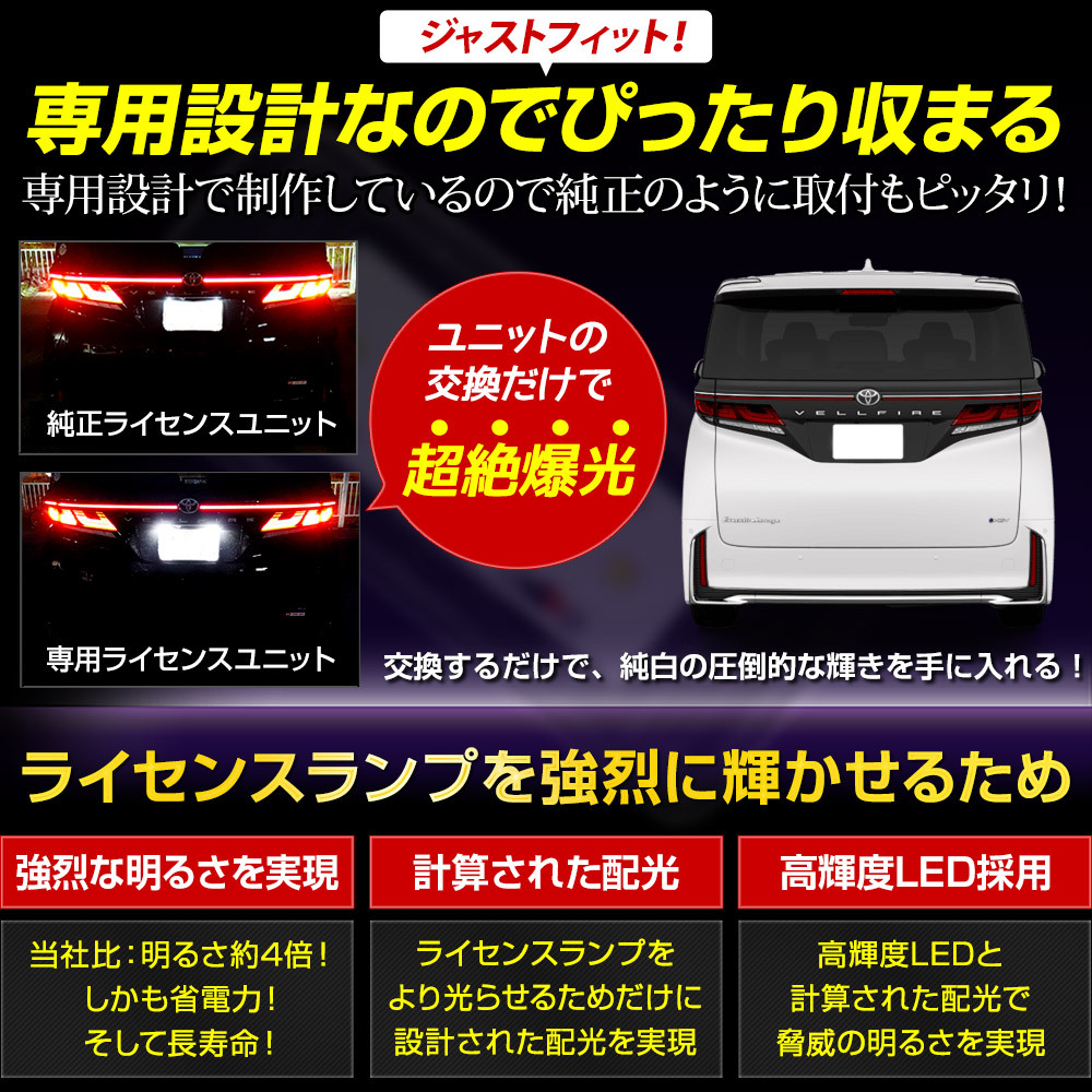 トヨタ ヴェルファイア40系 車種専用設計 LED ライセンスランプ ナンバー灯 車検対応 パーツ アクセサリー ドレスアップ パーツ_画像4