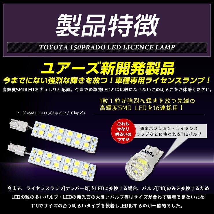 150 プラド ランドクルーザー 専用 LED ライセンス 全グレード ナンバー灯 2個1セット 車検対応_画像2