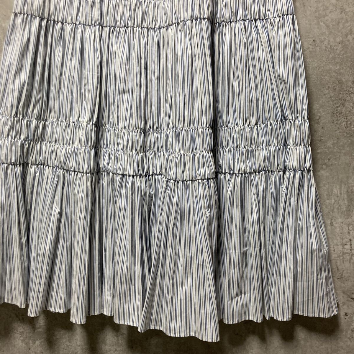 FRAYI.D フレイアイディー　ストライプ　シャーリング　ロングスカート　ウエストゴム　白×青　Aライン　フレア　サイズ160/64A（1）_画像3