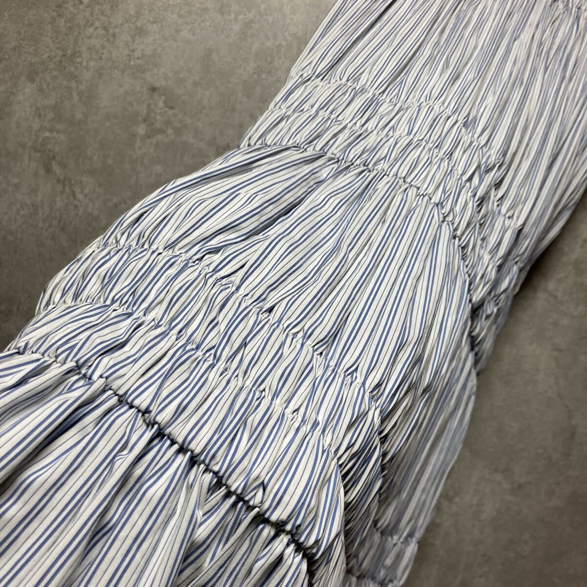 FRAYI.D フレイアイディー　ストライプ　シャーリング　ロングスカート　ウエストゴム　白×青　Aライン　フレア　サイズ160/64A（1）_画像4