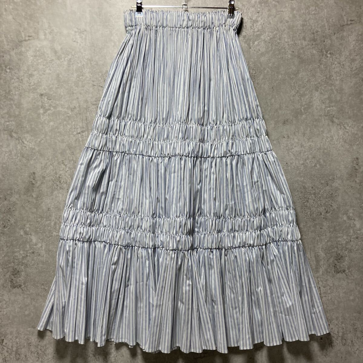 FRAYI.D フレイアイディー　ストライプ　シャーリング　ロングスカート　ウエストゴム　白×青　Aライン　フレア　サイズ160/64A（1）_画像5
