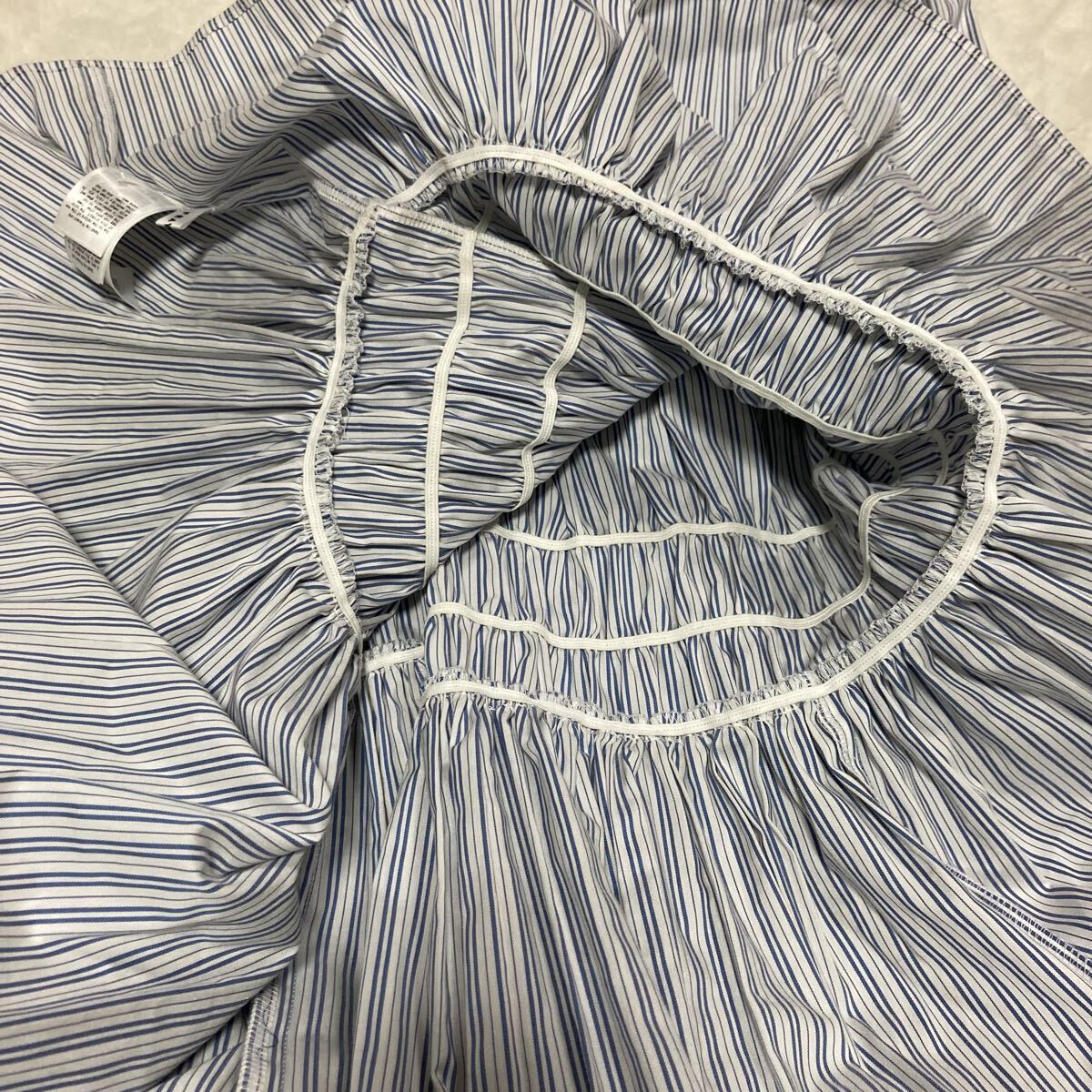 FRAYI.D フレイアイディー　ストライプ　シャーリング　ロングスカート　ウエストゴム　白×青　Aライン　フレア　サイズ160/64A（1）_画像8