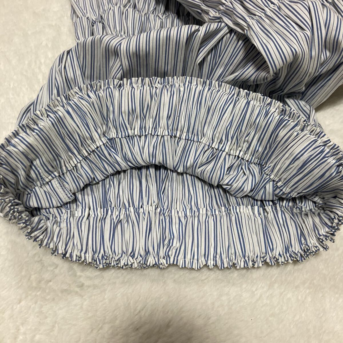 FRAYI.D フレイアイディー　ストライプ　シャーリング　ロングスカート　ウエストゴム　白×青　Aライン　フレア　サイズ160/64A（1）_画像9